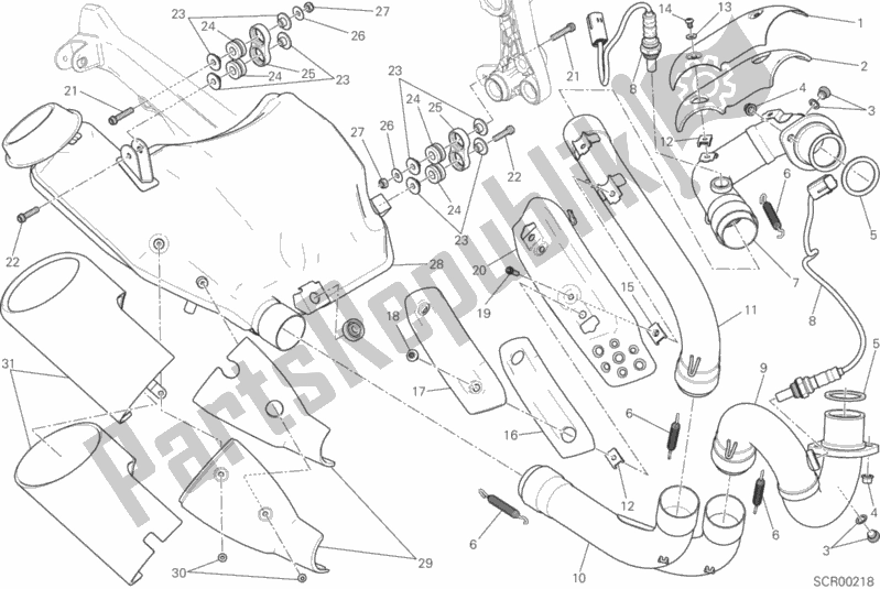 All parts for the Exhaust System of the Ducati Scrambler Urban Enduro Brasil 803 2017